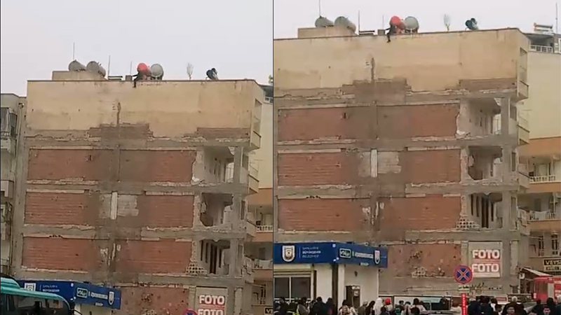 Haliliye’de ağır hasarlı binada intihar girişimi